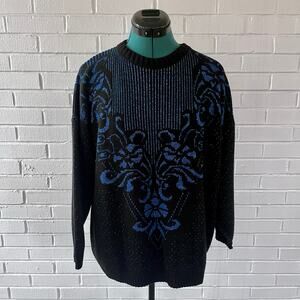 Vintage 80s black and blue sweater with metallic detail